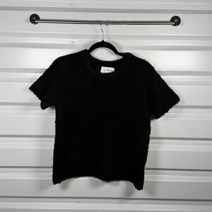 Le Bon Shoppe Nuage Sweater Womens M Black Boucle Short Sleeve Knit Top